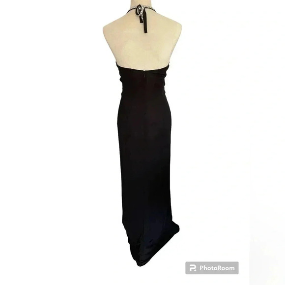 Chetta B Silk Black Evening Formal Gown Rhinestones Babydoll Neckline Women 4 - Picture 3 of 7